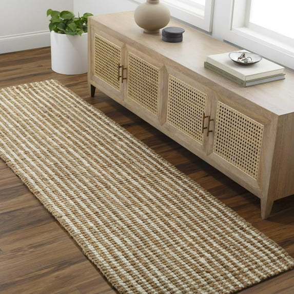 Mark&Day Jute Rugs, 2x8 Clarion Cottage Light Brown Runner Area Rug, Brown Cream Carpet for Hallway, Kitchen, Bedroom or Living Room (2'6" x 8' Runner)