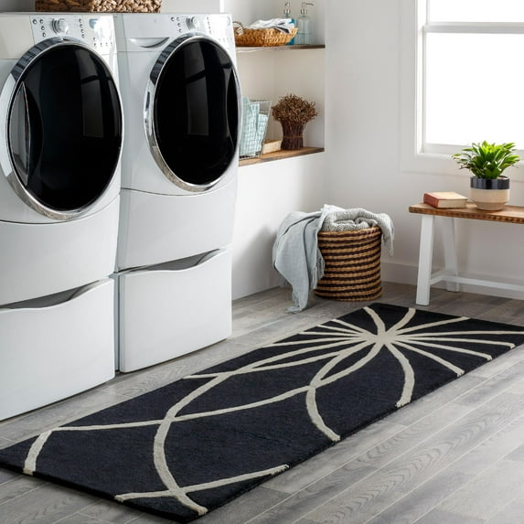 Mark&Day Wool Rugs, 2x8 Falher Modern Black Runner Area Rug, Black White Carpet for Hallway, Kitchen, Bedroom or Living Room (2'6" x 8' Runner)