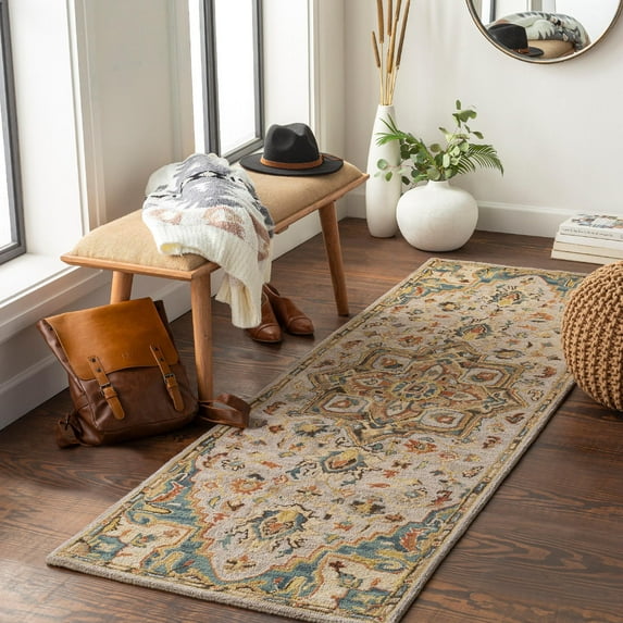 Mark&Day Wool Rugs, 2x8 Kraloo Traditional Clay Runner Area Rug, Blue Brown Cream Carpet for Hallway, Kitchen, Bedroom or Living Room (2'6" x 8' Runner)