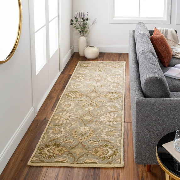Mark&Day Wool Rugs, 2x8 Lyon Traditional Sage Runner Area Rug, Grey Green Ivory Carpet for Hallway, Kitchen, Bedroom or Living Room (2'6" x 8' Runner)