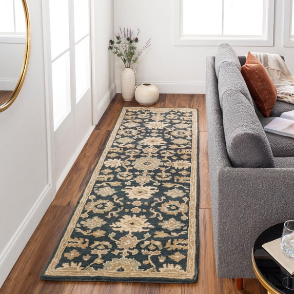 Mark&Day Wool Rugs, 2x8 Ness Traditional Navy Runner Area Rug, Blue Brown Beige Carpet for Hallway, Kitchen, Bedroom or Living Room (2'6" x 8' Runner)