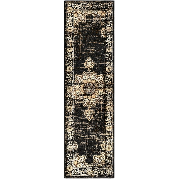 Mark&Day Area Rugs, 2x8 Pense Traditional Black Runner Area Rug, Black Brown Cream Carpet for Hallway, Kitchen, Bedroom or Living Room (2'2" x 7'7" Runner)
