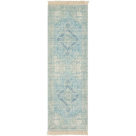 Mark&Day Area Rugs, 2x8 Winde Traditional Sky Blue Runner Area Rug, Blue White Carpet for Hallway, Kitchen, Bedroom or Living Room (2'6" x 8' Runner)