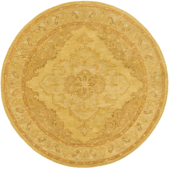 Mark&Day Wool Rugs, 3ft Round Chatou Traditional Mustard Area Rug, Yellow Carpet for Living Room, Bedroom or Kitchen (3'6" Round)