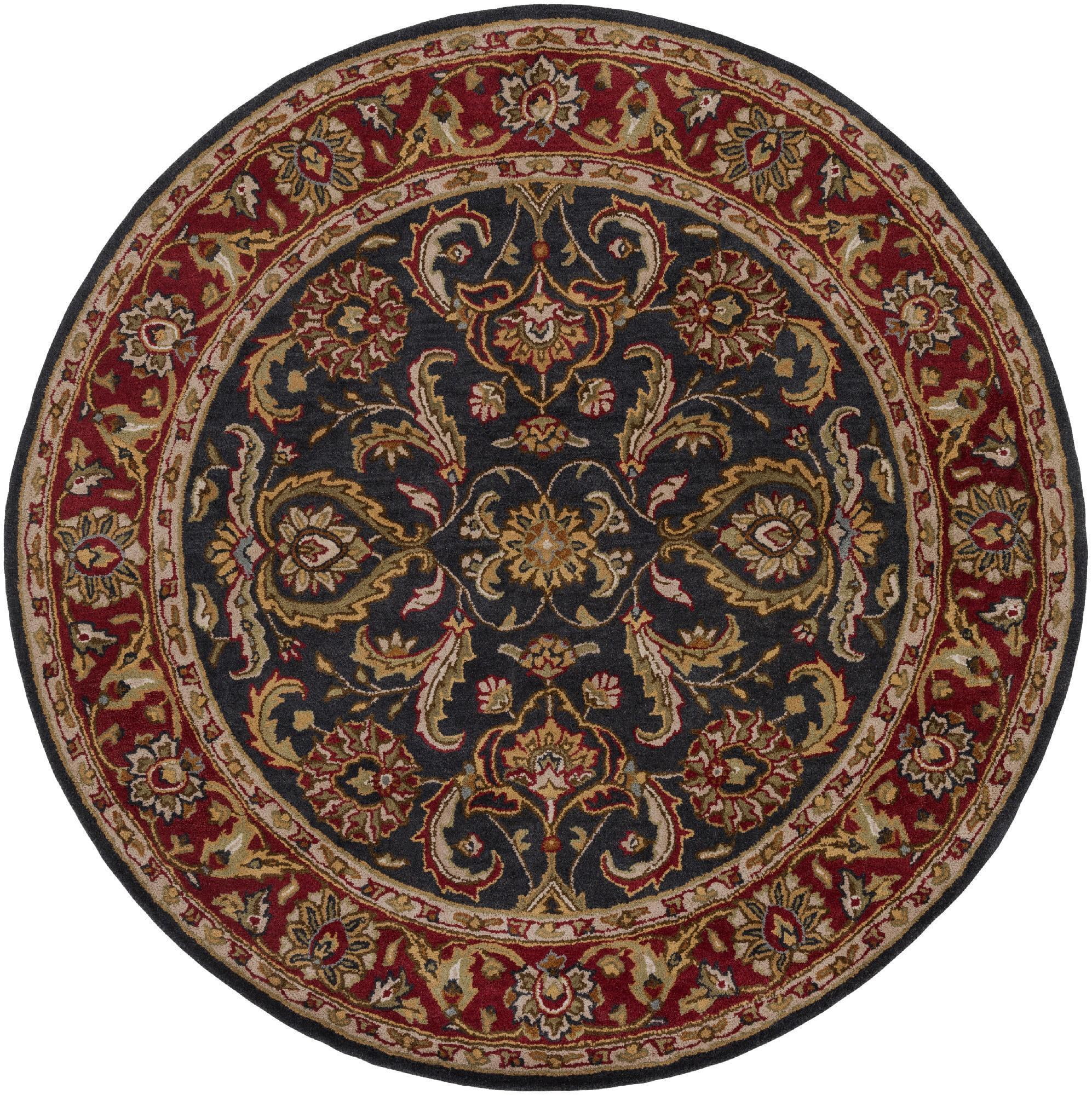 Mark&Day Wool Rugs, 3ft Round Palaiseau Traditional Dark Red Area Rug ...