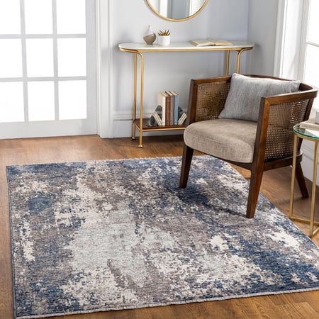 Mark&Day Area Rugs, 3x10 Hopkinton Modern Dark Blue Runner Area Rug, Blue Grey Ivory Carpet for Hallway, Kitchen, Bedroom or Living Room (3'2" x 10' Runner)