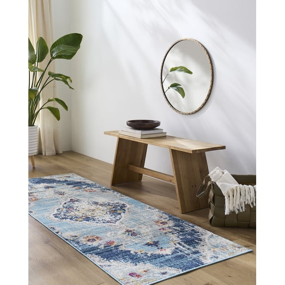 Mark&Day Area Rugs, 3x12 Brongerga Traditional Blue Runner Area Rug, Blue Beige Grey Carpet for Hallway, Kitchen, Bedroom or Living Room (2'7" x 12' Runner)