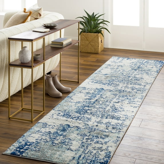 Mark&Day Area Rugs, 3x12 Leah Modern Navy Aqua Runner Area Rug (2'7" x 12')