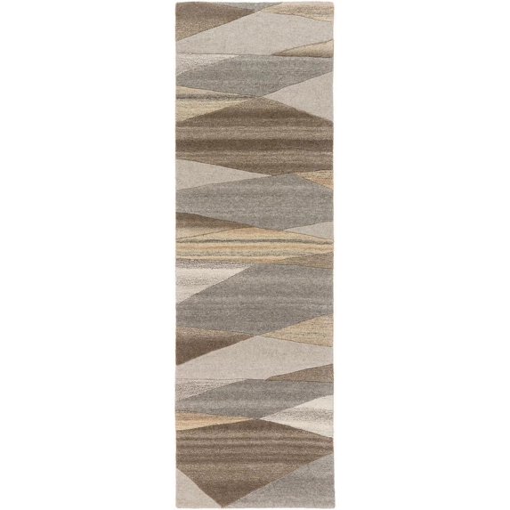 Mark&Day Wool Rugs, 3x12 Mulhouse Modern Dark Brown Runner Area Rug, Charcoal Taupe Tan Carpet for Hallway, Kitchen, Bedroom or Living Room (3' x 12' Runner)
