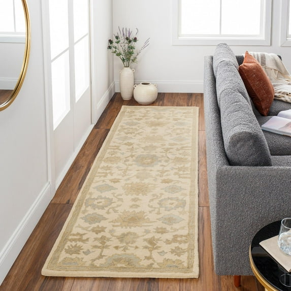 Mark&Day Wool Rugs, 3x12 Ness Traditional Beige Runner Area Rug, Beige Green Grey Carpet for Hallway, Kitchen, Bedroom or Living Room (3' x 12' Runner)