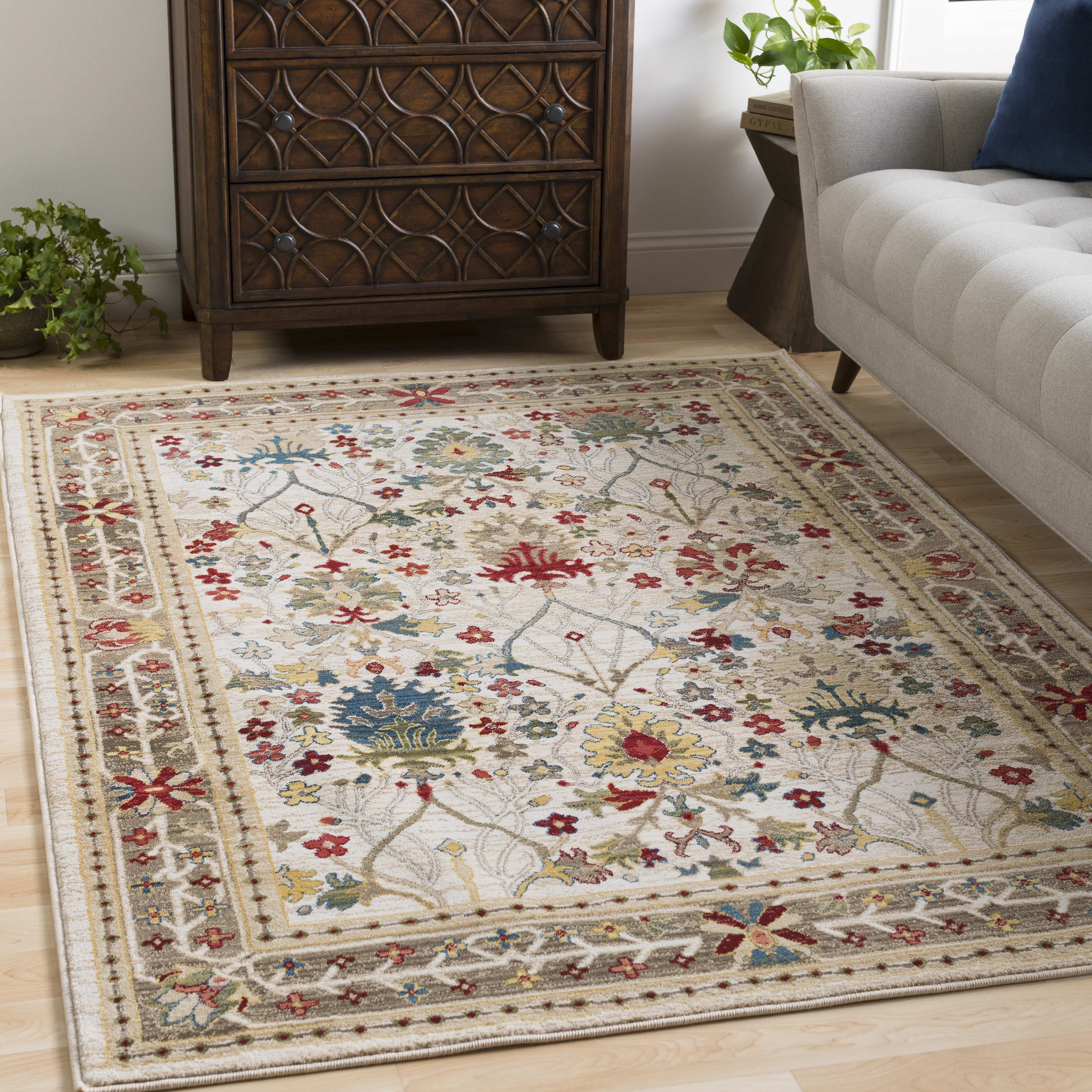 Aaden Multicolor Floral Synthetic Square Area Rug