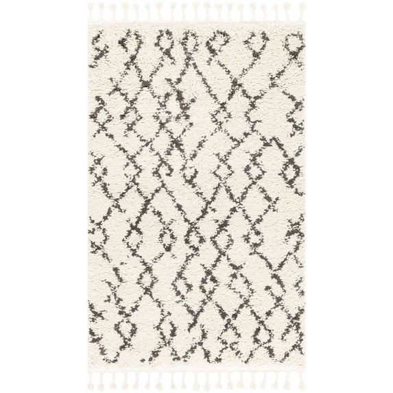 Mark&Day Area Rugs, 3x5 Brigitte Global Shag Cream/Charcoal Area Rug, Beige Brown Carpet for Living Room, Bedroom or Kitchen (3'1" x 4'11")