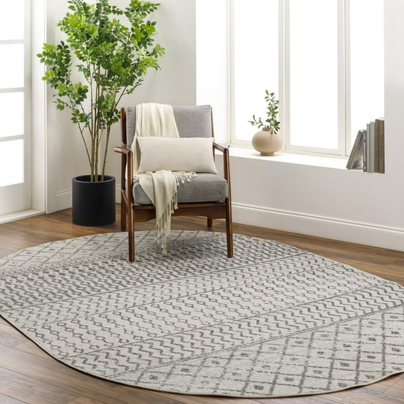 Mark&Day Area Rugs, 3x5 Louise Global Gray Oval Area Rug, Cream Charcoal Slate Carpet for Living Room, Bedroom or Kitchen (3' x 5' Oval)