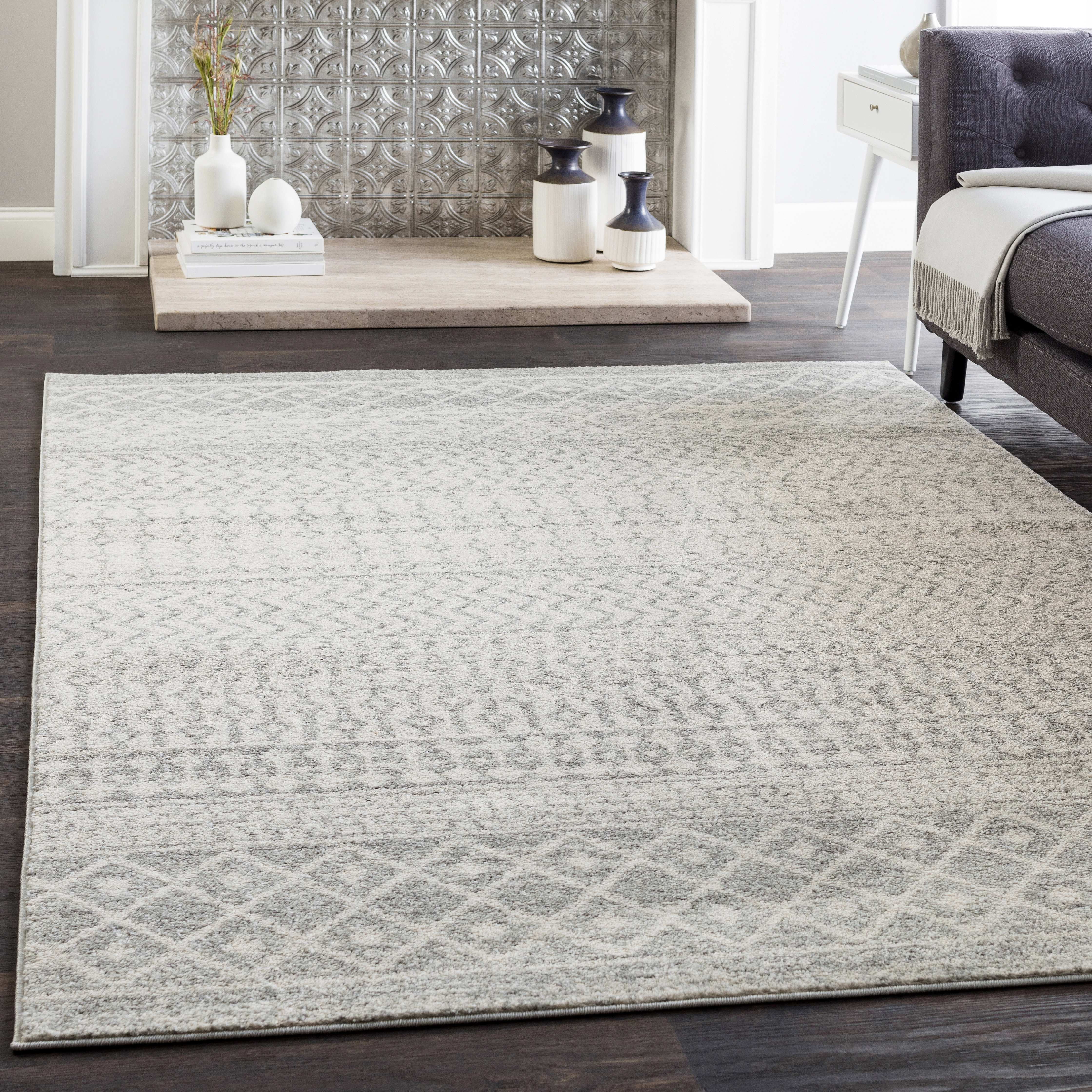 Mark&Day Area Rugs, 3x5 Louise Global Light Gray White Area Rug (3' x 5 ...