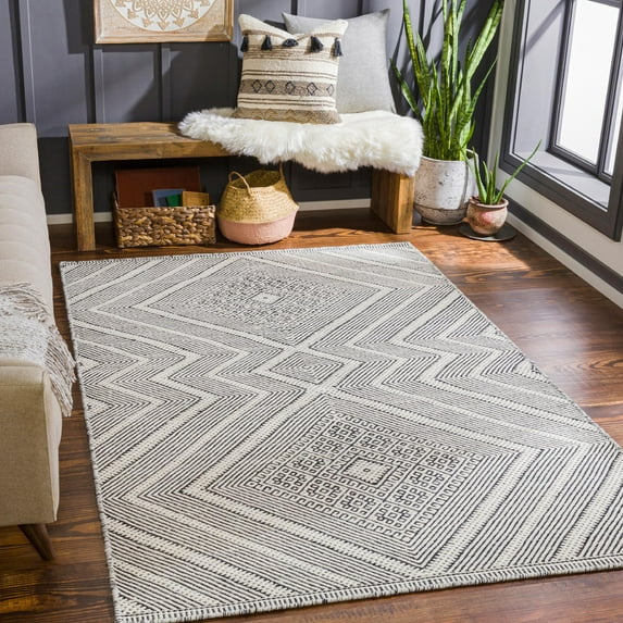 Mark&Day Wool Rugs, 4x6 Southern View Global Charcoal Area Rug, Grey Carpet for Living Room, Bedroom or Kitchen (3'6" x 5'6")