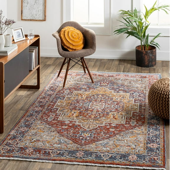Mark&Day Area Rugs, 3x7 Houghton Traditional Dark Red Runner Area Rug, Red Orange Blue Carpet for Hallway, Kitchen, Bedroom or Living Room (3'2" x 7'3" Runner)