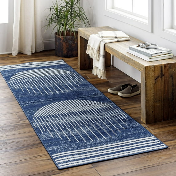 Mark&Day Area Rugs, 3x7 Neerbosch Modern Ink Blue Runner Area Rug, Blue White Grey Carpet for Hallway, Kitchen, Bedroom or Living Room (2'7" x 7'3" Runner)
