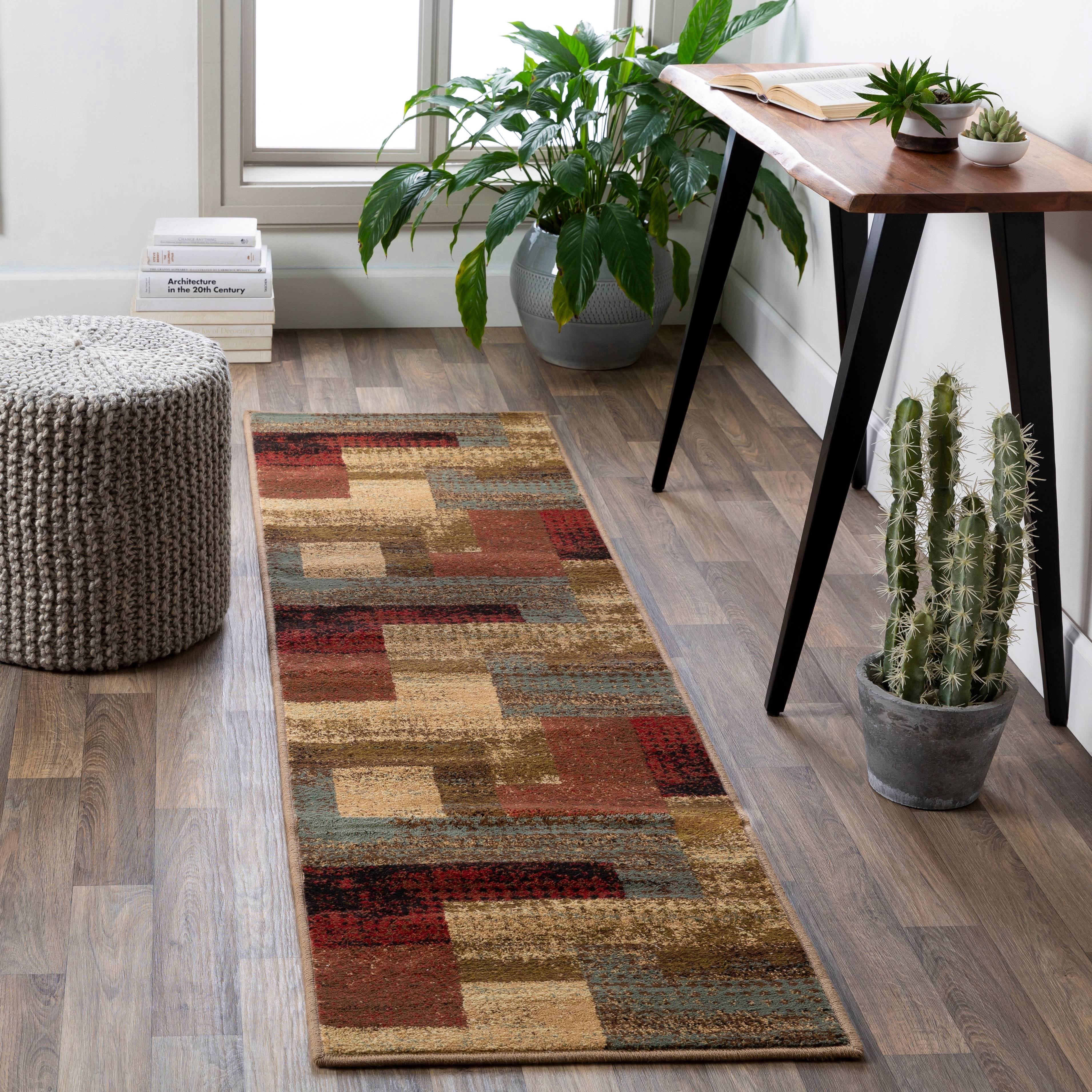 Mark&Day Area Rugs, 3x7 Hugo Modern Dark Red Runner Area Rug, Brown Red ...