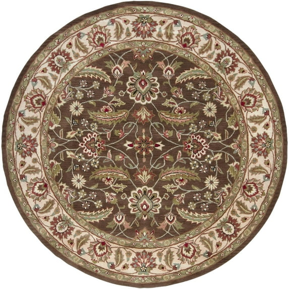 Mark&Day Wool Rugs, 4ft Round Cochrane Traditional Dark Brown Area Rug, Brown Green Red Carpet for Living Room, Bedroom or Kitchen (4' Round)