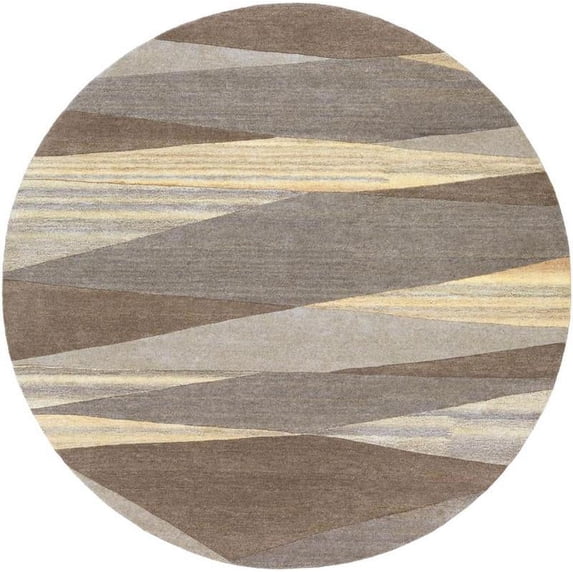 Mark&Day Wool Rugs, 4ft Round Mulhouse Modern Dark Brown Area Rug, Charcoal Taupe Tan Carpet for Living Room, Bedroom or Kitchen (4' Round)