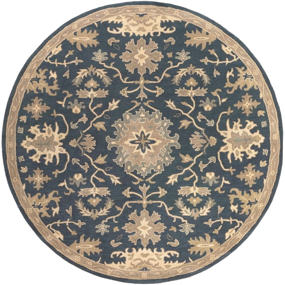 Mark&Day Wool Rugs, 4ft Round Ness Traditional Navy Area Rug, Blue Brown Beige Carpet for Living Room, Bedroom or Kitchen (4' Round)