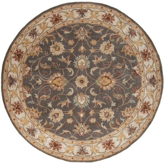 Mark&Day Wool Rugs, 4ft Round Paris Traditional Khaki Area Rug, Brown White Beige Carpet for Living Room, Bedroom or Kitchen (4' Round)