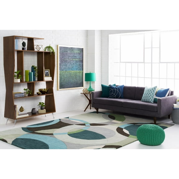 Mark&Day Wool Rugs, 4x4 Besancon Modern Dark Green Square Area Rug, Green Grey Blue Carpet for Living Room, Bedroom or Kitchen (4' Square)