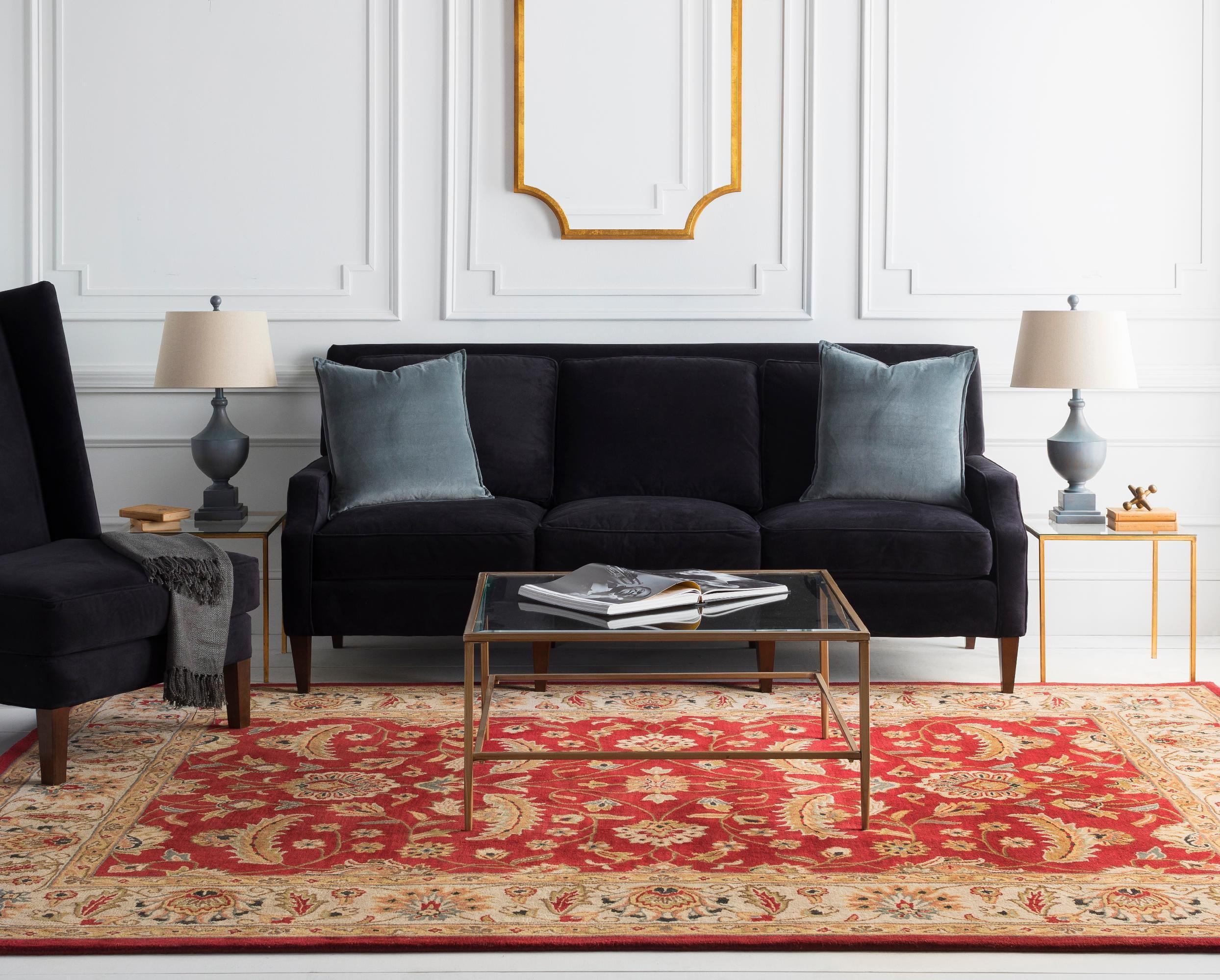 Cochrane Traditional Dark Red and Beige 4' Square Area Rug