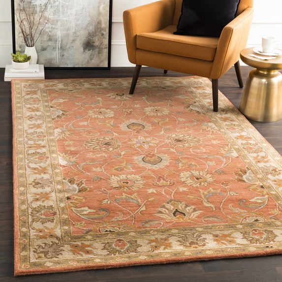 Mark&Day Wool Rugs, 4x4 Paris Traditional Burnt Orange Square Area Rug, Orange Beige Carpet for Living Room, Bedroom or Kitchen (4' Square)