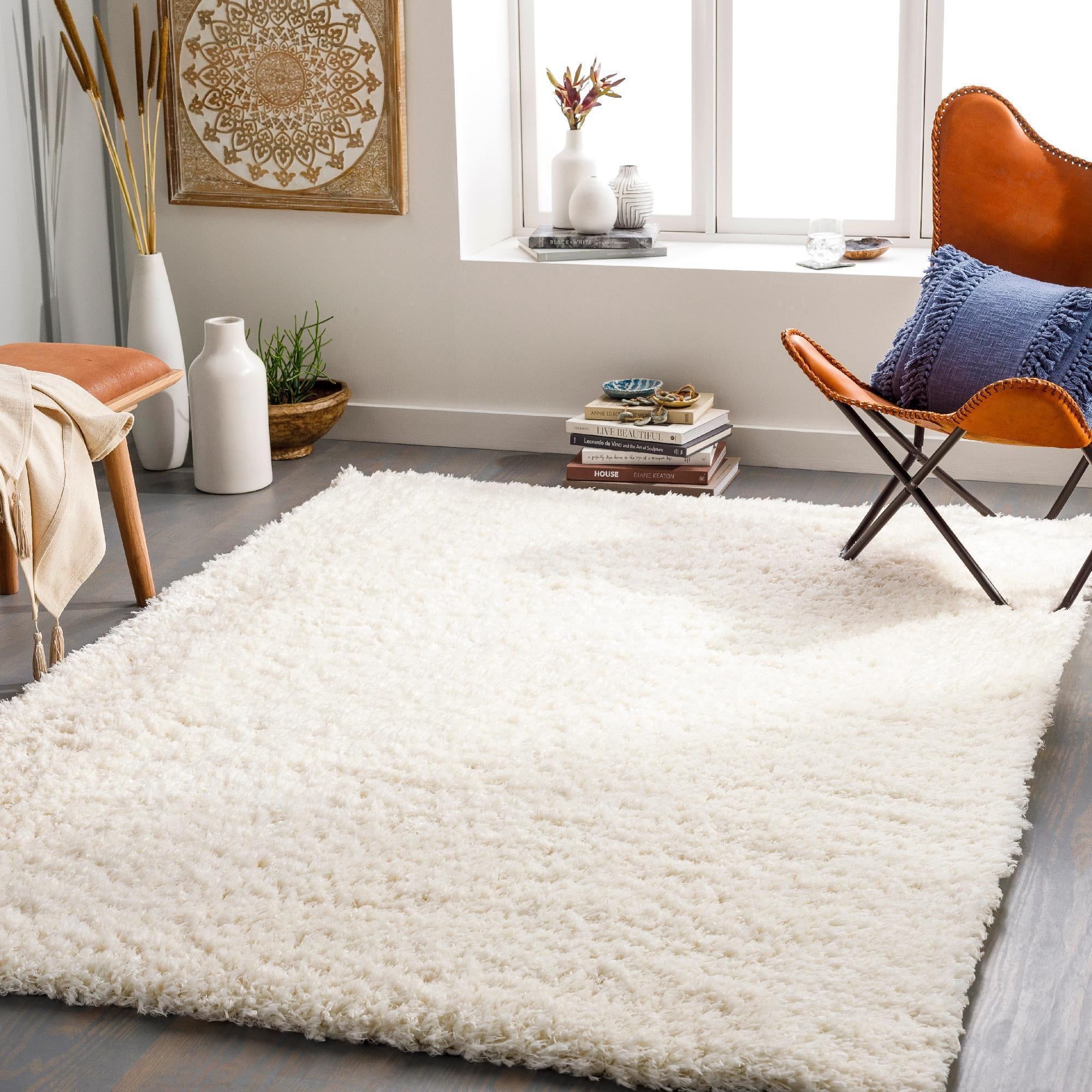 Abraham Cream Shag Synthetic Fur Rug 3'11" x 5'7"