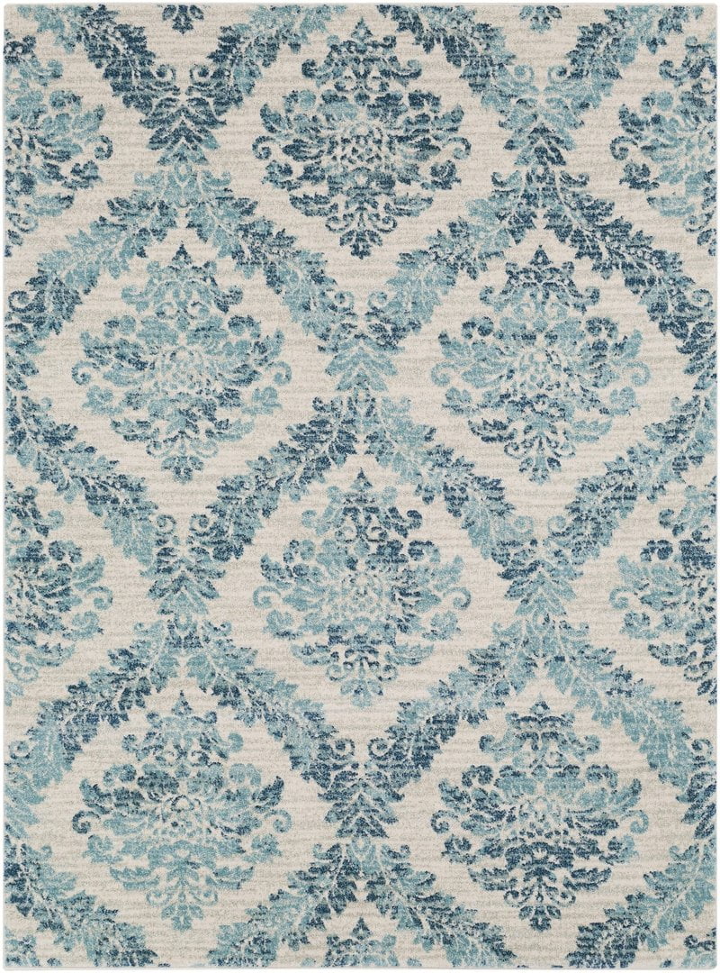 Gray and Teal Tufted Trellis Synthetic Area Rug 3'11" x 5'7"