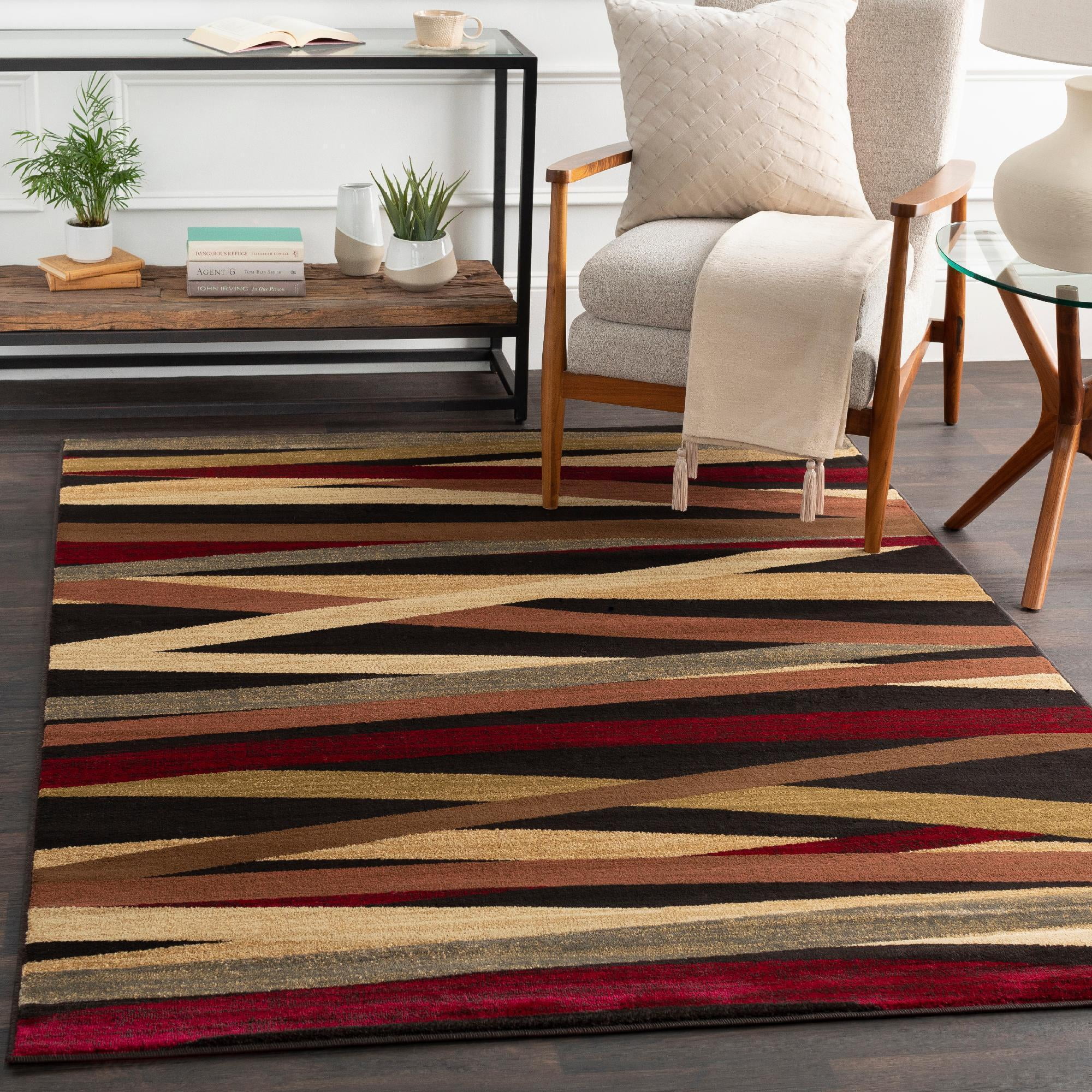 Mark&Day Area Rugs, 4x5 Biberbach Modern Burgundy Area Rug, Black Red ...