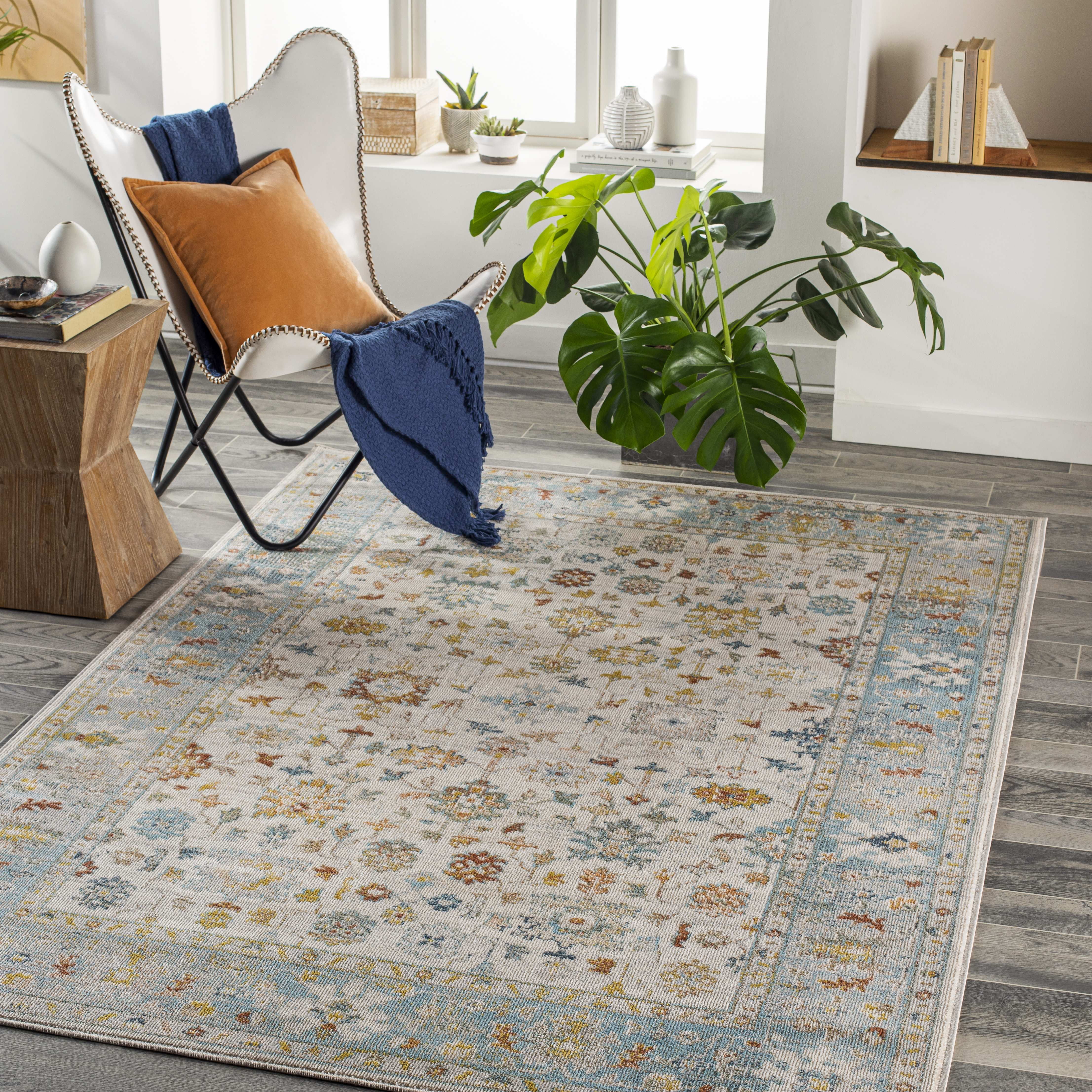 Dasaki Pale Blue and Beige Wool Traditional Area Rug 3'11" x 5'7"