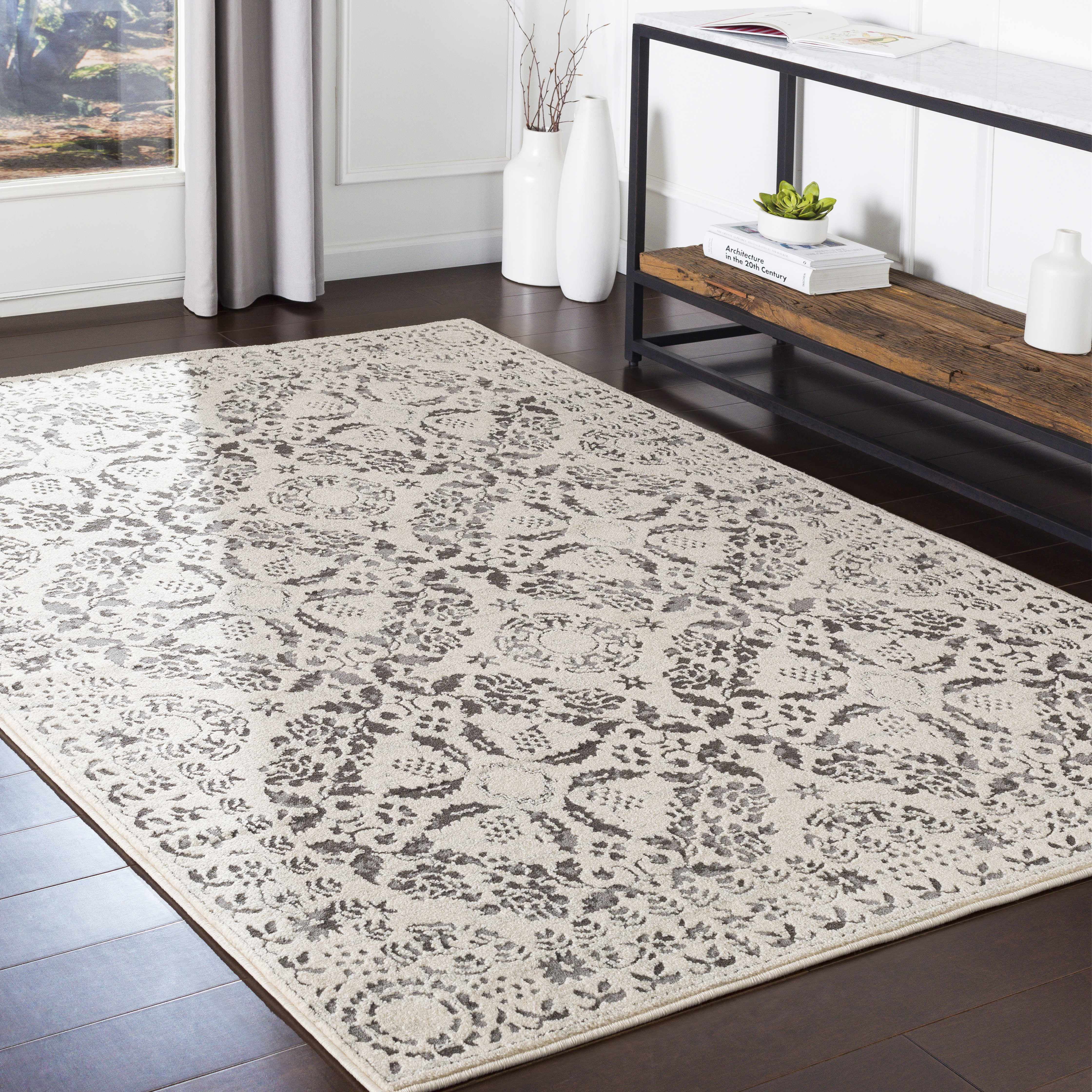 Simon Traditional Beige and Gray Wool Area Rug 3'11" x 5'7"