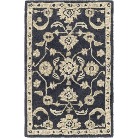 Mark&Day Wool Rugs, 4x6 Caraquet Traditional Ink Area Rug, Black Beige Carpet for Living Room, Bedroom or Kitchen (4' x 6')