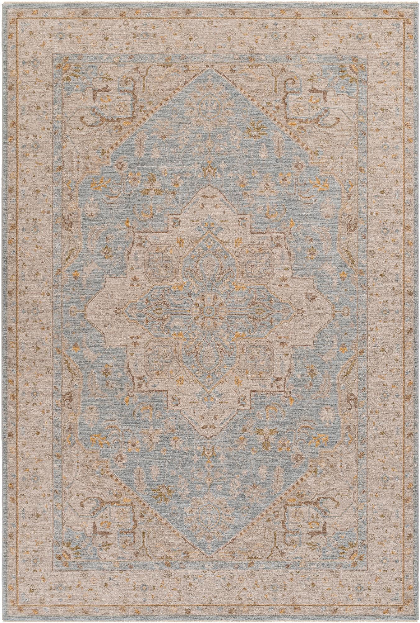 Mark&Day Area Rugs, 5ft Round Atalissa Traditional Sky Blue Area Rug ...