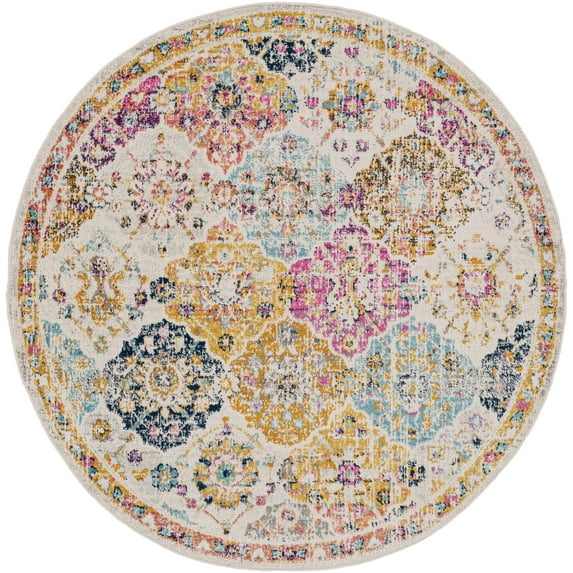 Mark&Day Area Rugs, 5ft Round Emilly Traditional Saffron/Burnt Orange Area Rug, Orange Yellow Blue Carpet for Living Room, Bedroom or Kitchen (5'3" Round)