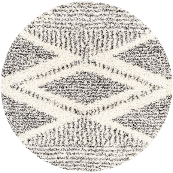 Mark&Day Area Rugs, 5ft Round Gever Global Shag Charcoal Area Rug, Grey Cream White Carpet for Living Room, Bedroom or Kitchen (5'3" Round)