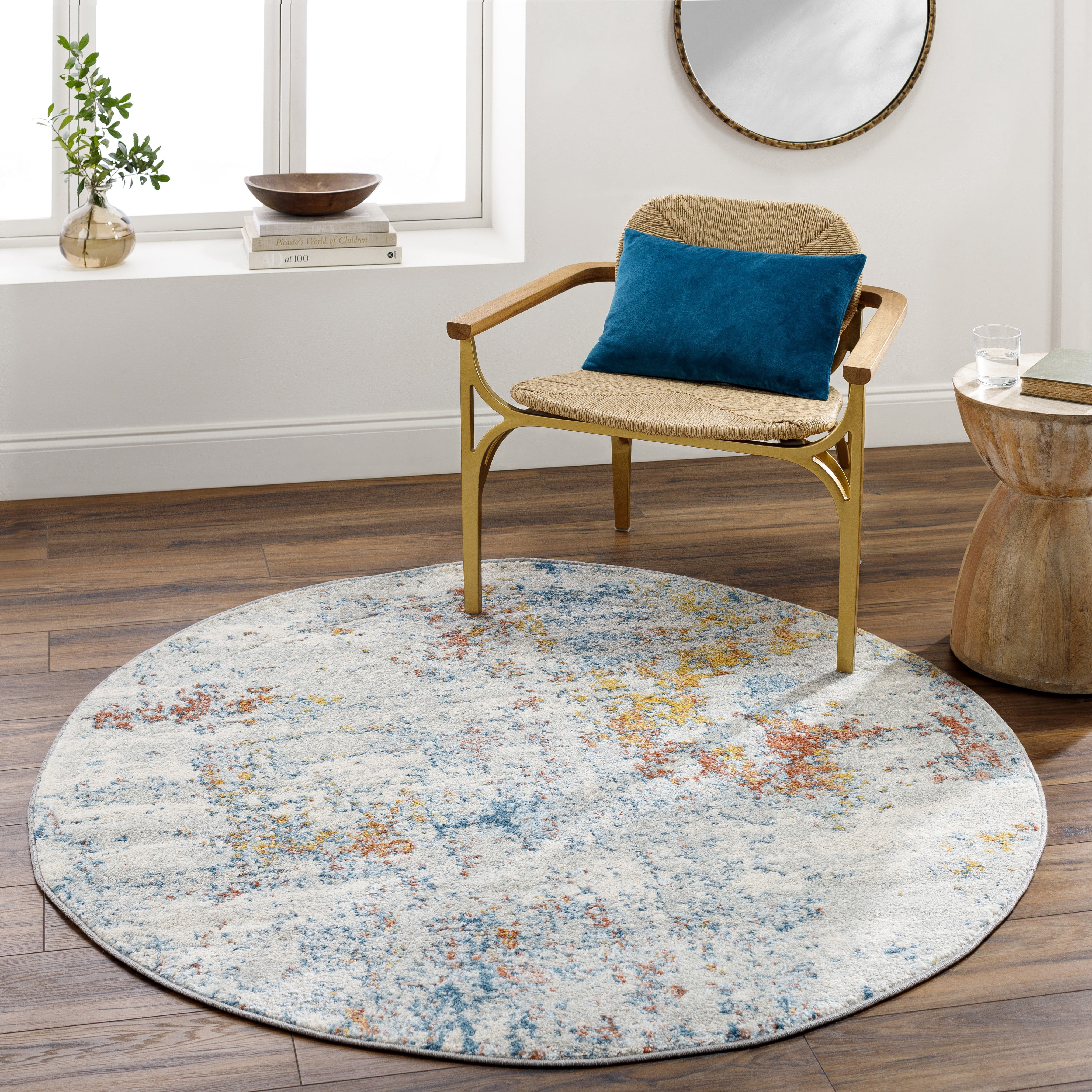 Mark&Day Area Rugs, 5ft Round Leah Modern Aqua Area Rug (5'3