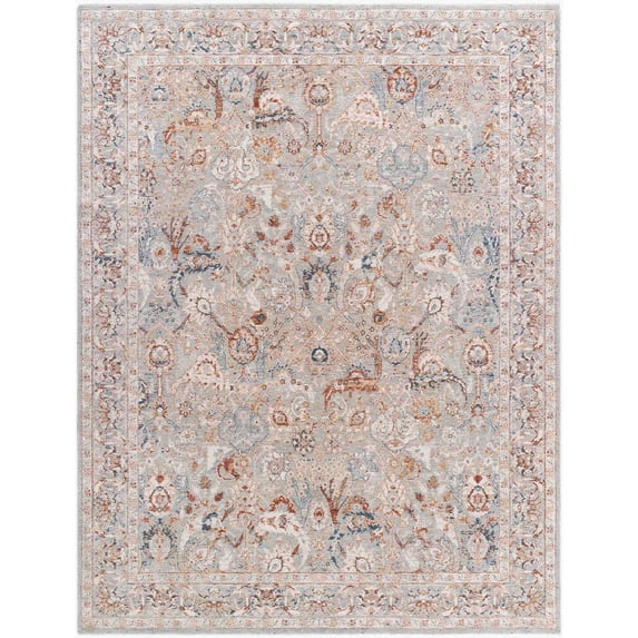 Mark&Day Area Rugs, 5ft Round Qasim Traditional Beige/Teal Area Rug, Cream Beige Yellow Carpet for Living Room, Bedroom or Kitchen (5'3" Round)