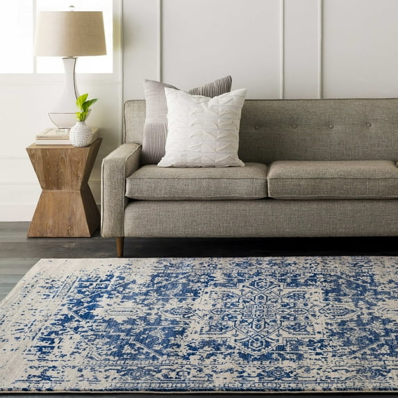 Mark&Day Area Rugs, 5x7 Amelia Traditional Navy Area Rug, Blue Grey Beige Carpet for Living Room, Bedroom or Kitchen (5'3" x 7'3")