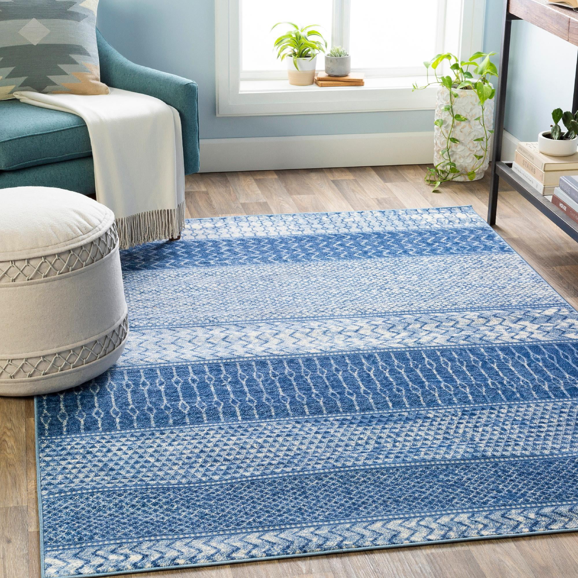 Angelica Bright Blue Hand-knotted Synthetic Square Area Rug