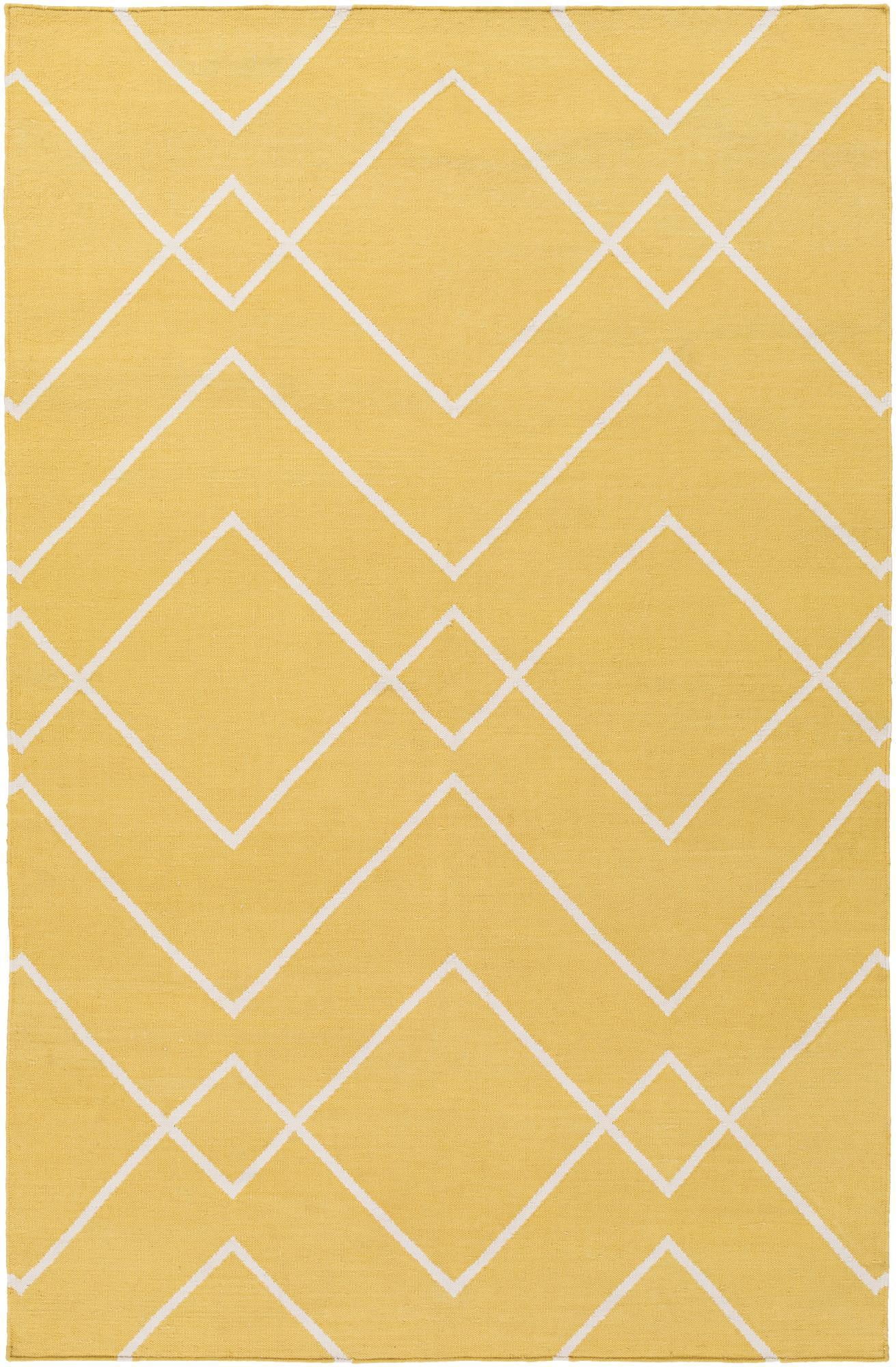 Arvin 5' x 7'6" Yellow and White Geometric Wool Area Rug