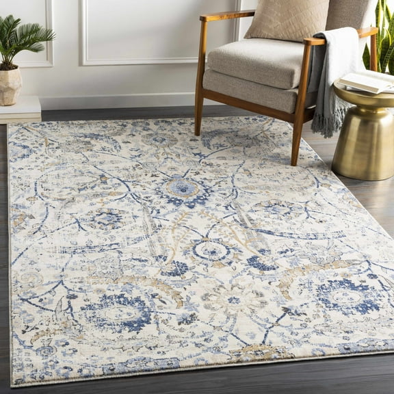 Mark&Day Area Rugs, 5x7 Avellino Traditional Denim Area Rug, Blue White Carpet for Living Room, Bedroom or Kitchen (5'3" x 7'3")