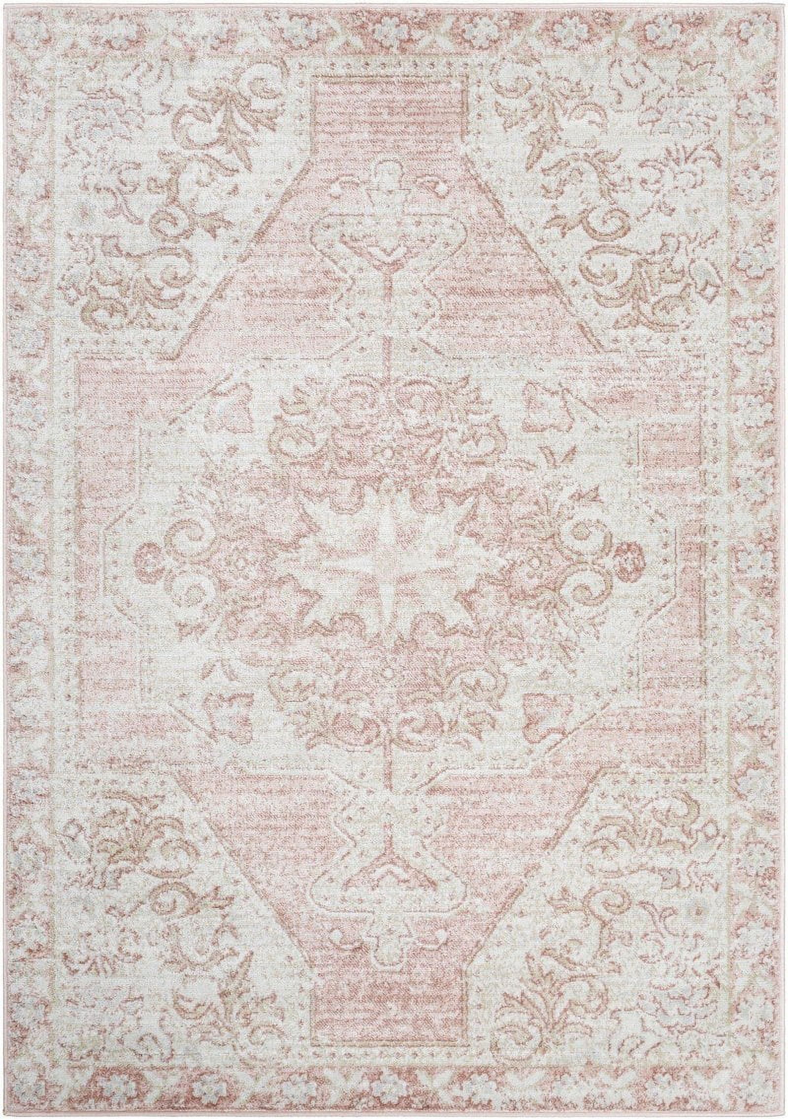 Bakkerom 5'2" x 7' Cream and Blush Synthetic Fur Area Rug