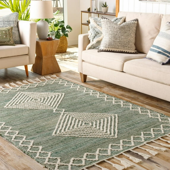Mark&Day Wool Rugs, 5x7 Bedford Park Global Fern Area Rug, Medium Green Cream Carpet for Living Room, Bedroom or Kitchen (5' x 7'6")
