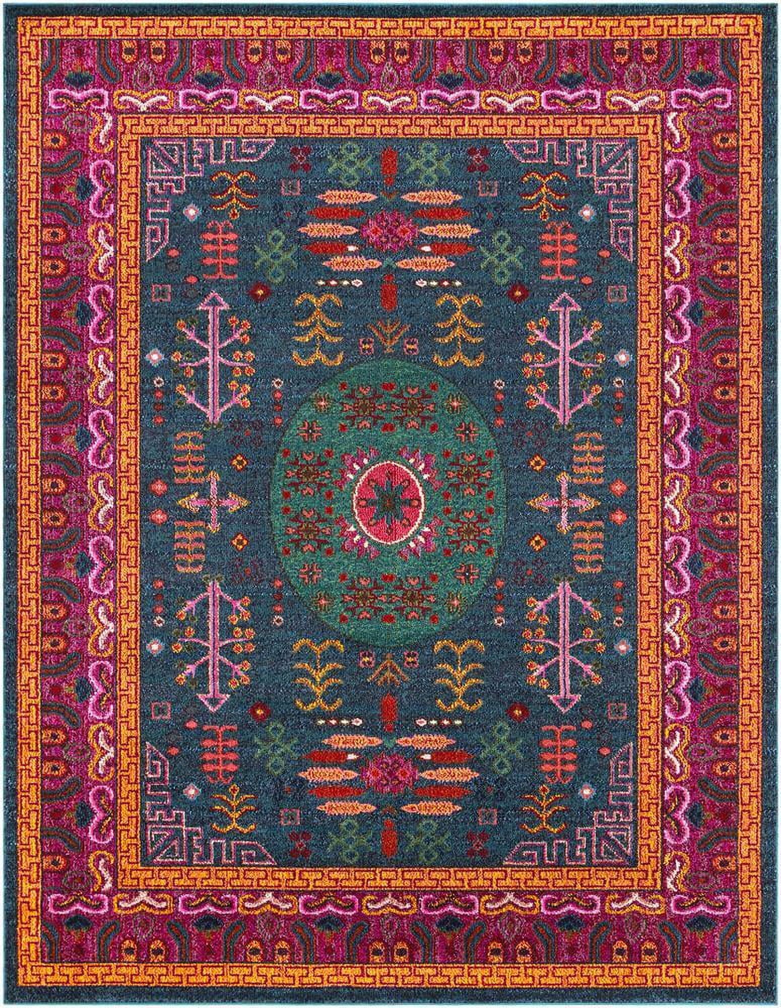 Anika Blue Geometric Synthetic 5'3" x 7'3" Area Rug