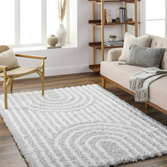 Mark&Day Area Rugs, 5x7 Blanchard Global Shag Light Gray Area Rug, Grey White Carpet for Living Room, Bedroom or Kitchen (5'3" x 7'3")