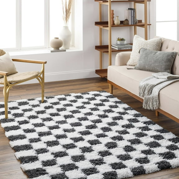 Mark&Day Area Rugs, 5x7 Bondurant Modern Shag Black Checkered Rug, Black White Carpet for Living Room, Bedroom or Kitchen (5'3" x 7'3")
