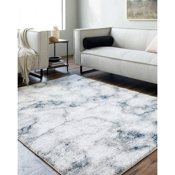 Mark&Day Area Rugs, 5x7 Bonfield Modern Abstract Marble Shag Metallic - Silver Area Rug, Silver Marble Swirl Carpet for Living Room, Bedroom or Kitchen (5'3" x 7')